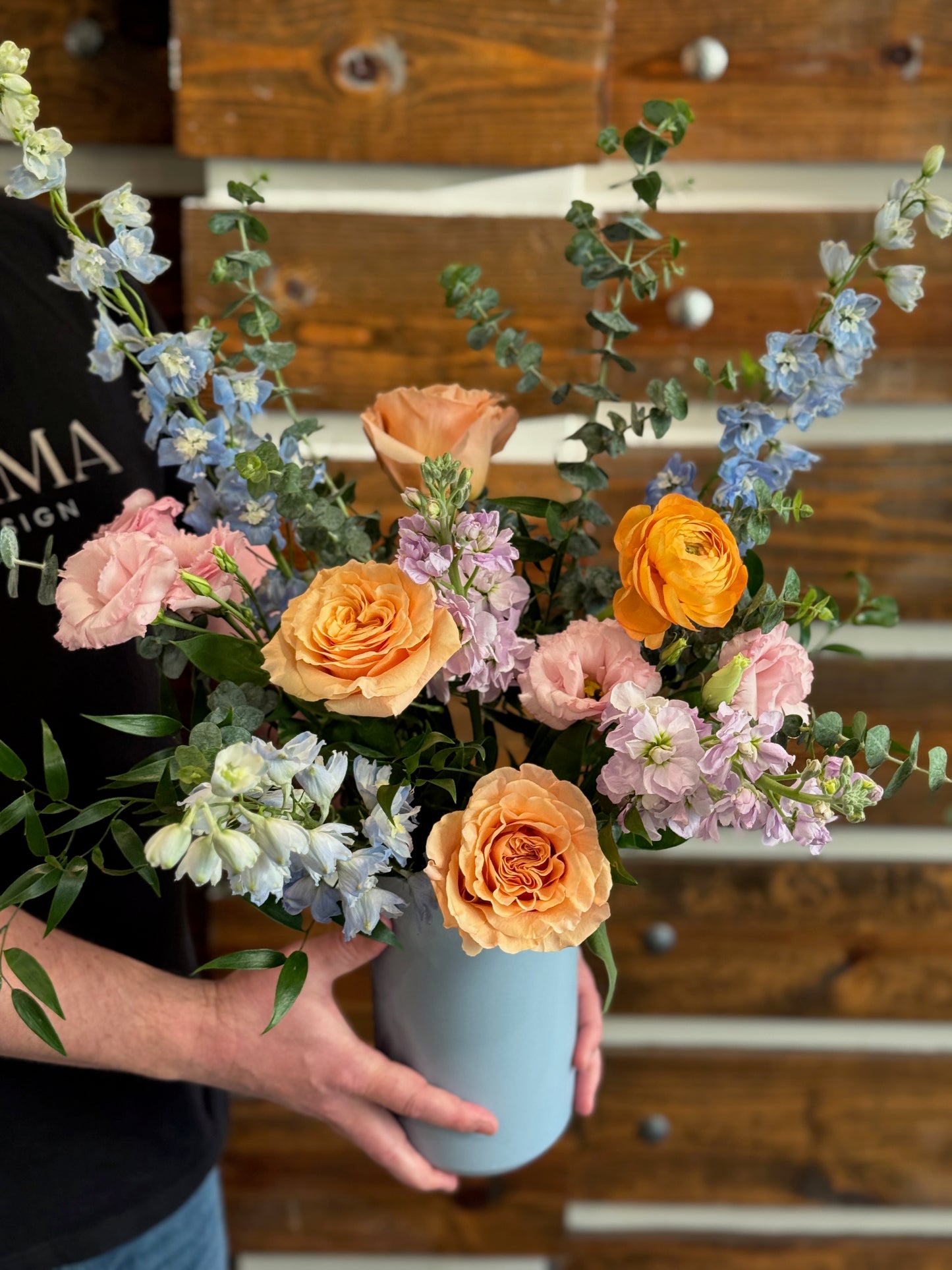 Forever Yours - Blue flowers bouquet in a ceramic vase