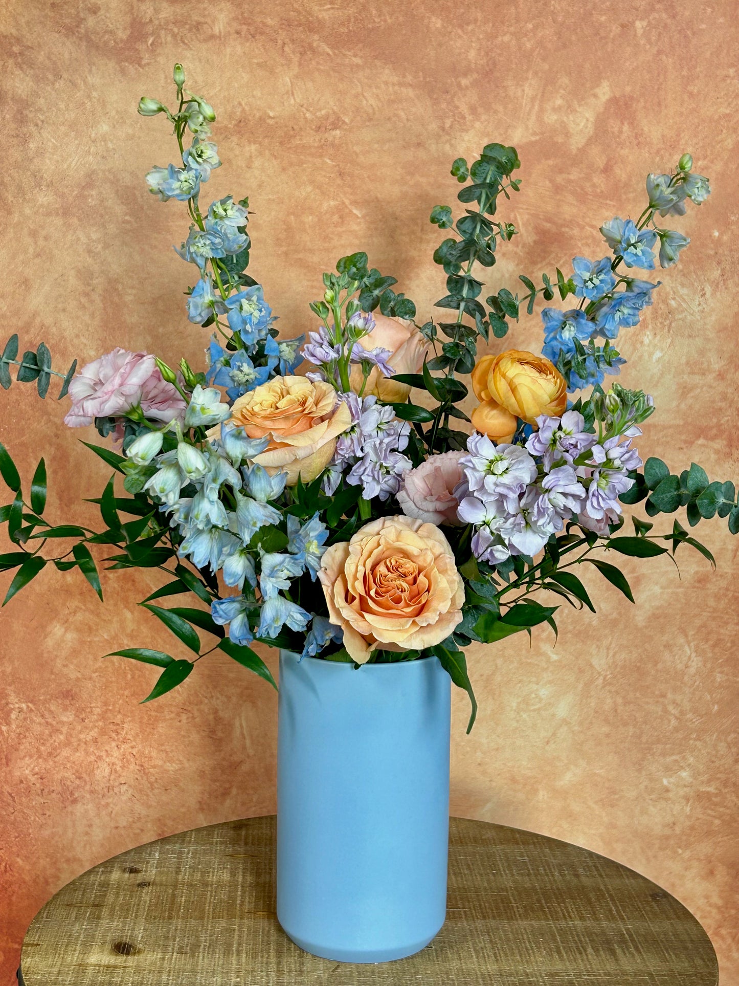 Forever Yours - Blue flowers bouquet in a ceramic vase