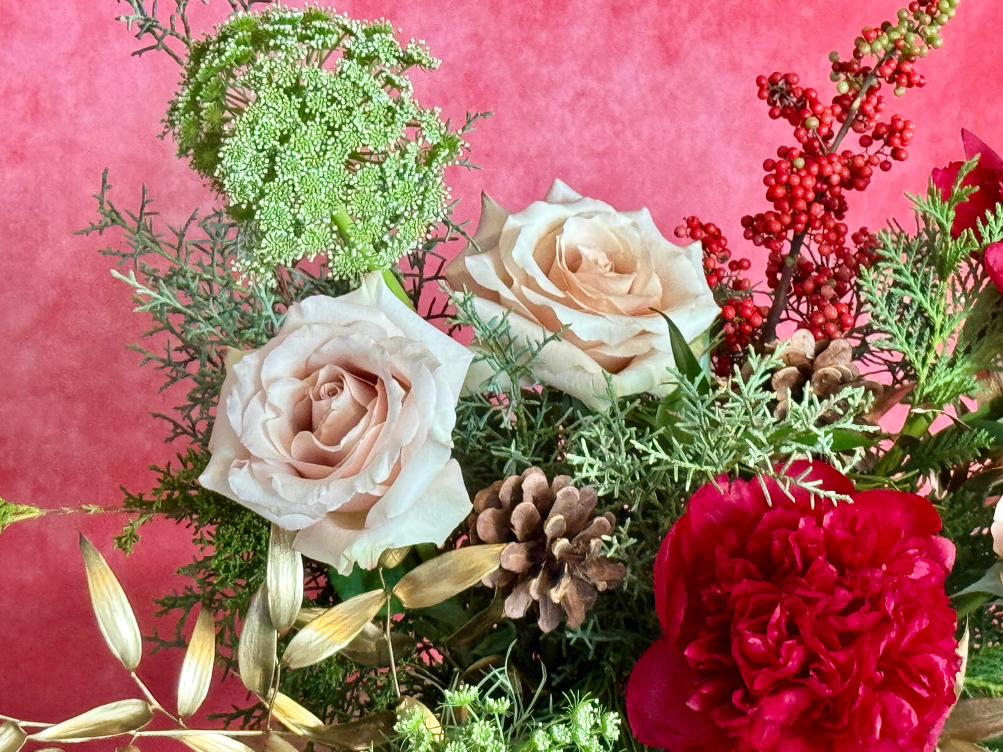Evergreen & Wine - Christmas Flowers, Peonies & Roses