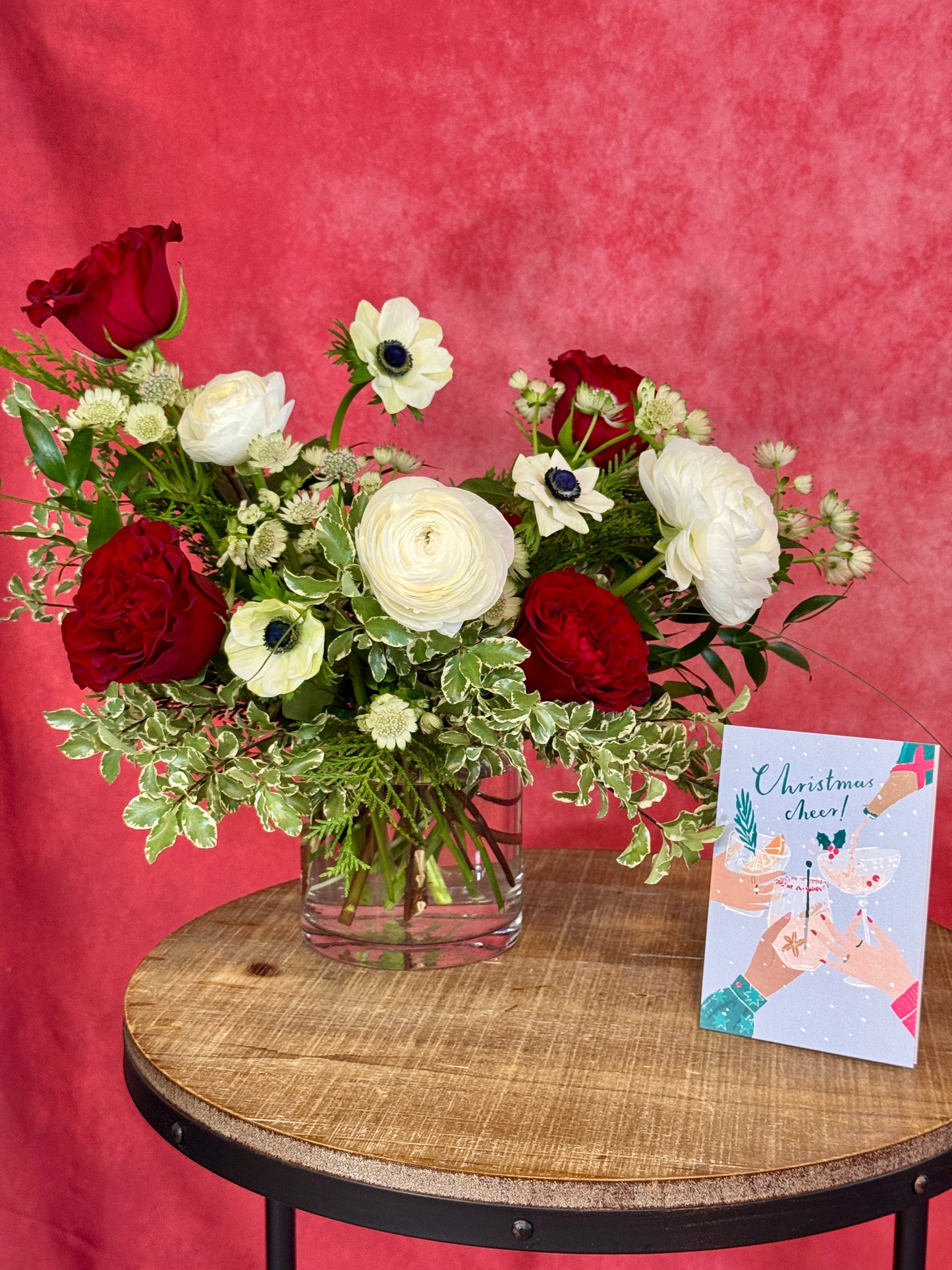 Peppermint Starlight - Greeting Card and Flowers in a vase