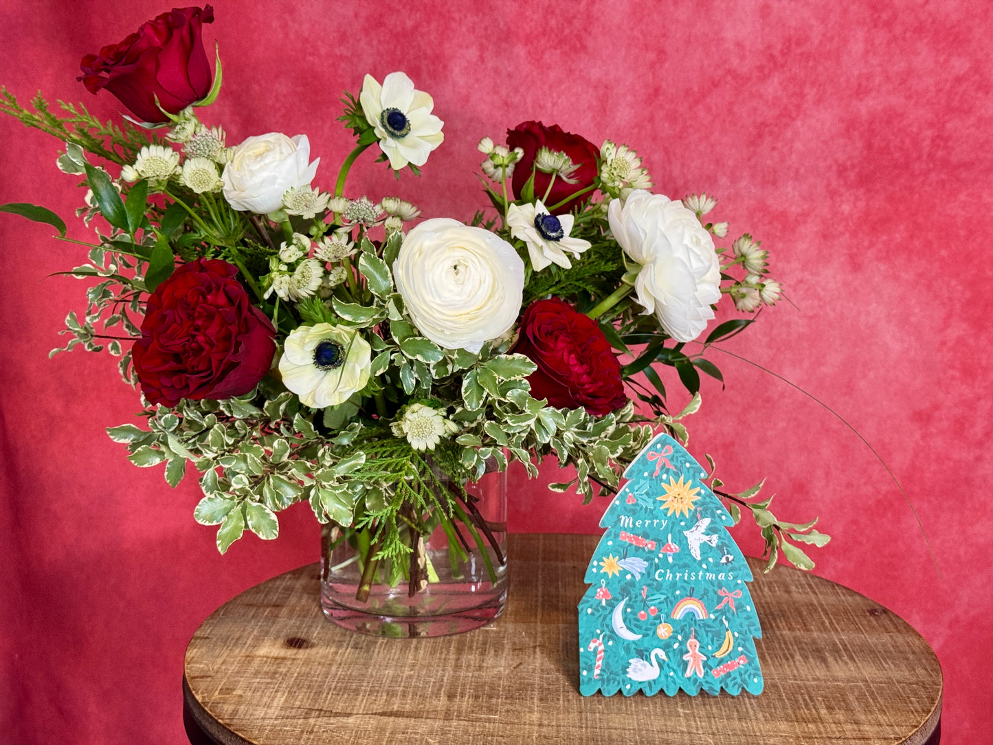 Peppermint Starlight - Greeting Card and Flowers in a vase