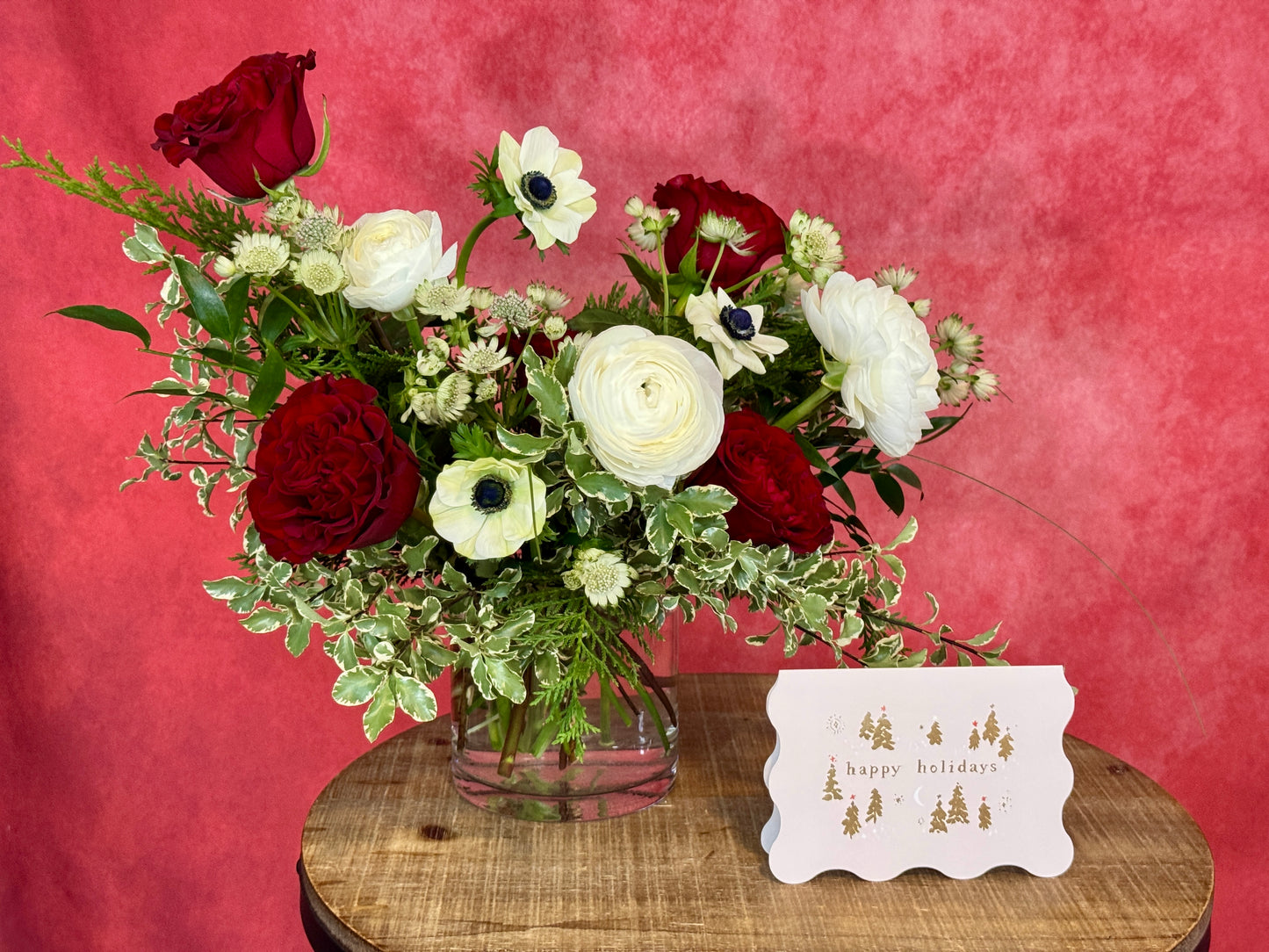 Peppermint Starlight - Greeting Card and Flowers in a vase