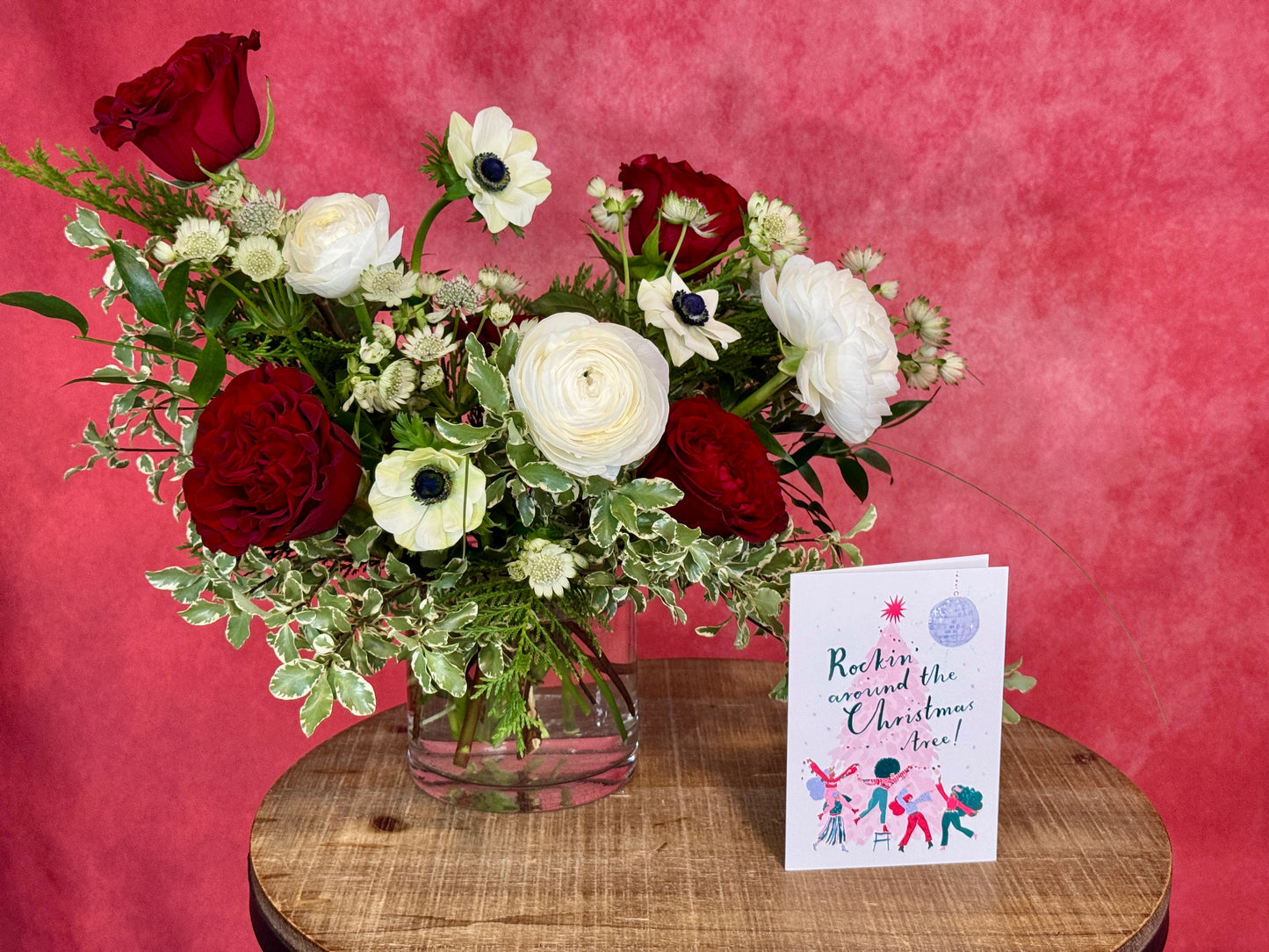 Peppermint Starlight - Greeting Card and Flowers in a vase