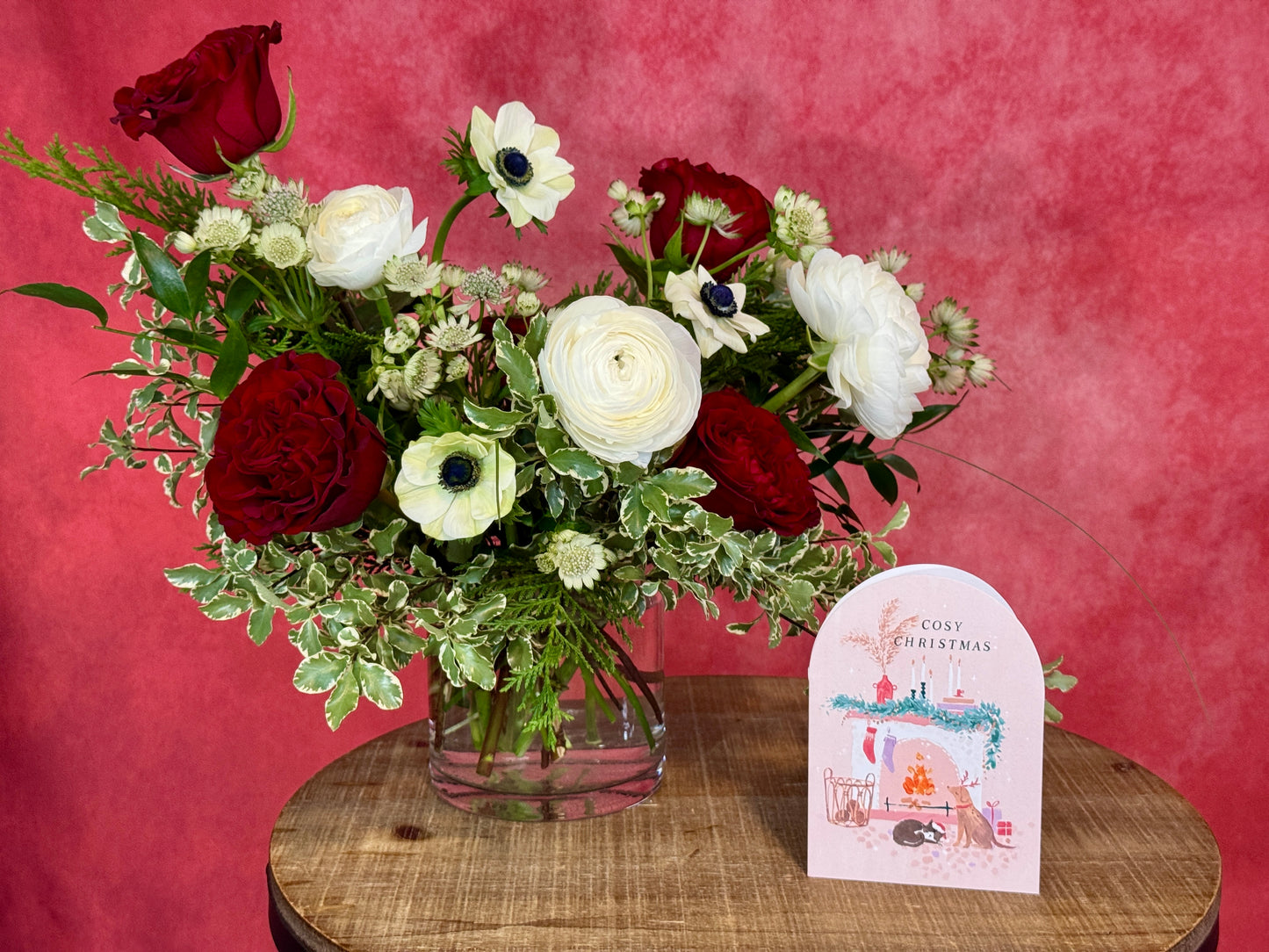 Peppermint Starlight - Greeting Card and Flowers in a vase