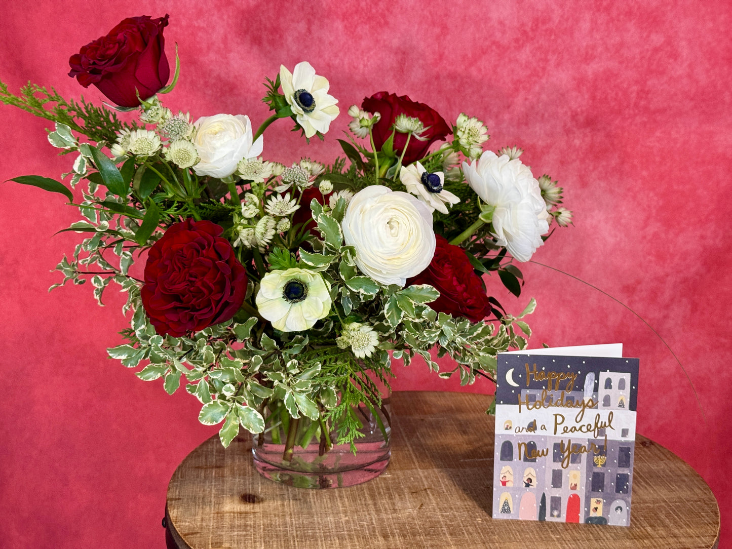 Peppermint Starlight - Greeting Card and Flowers in a vase