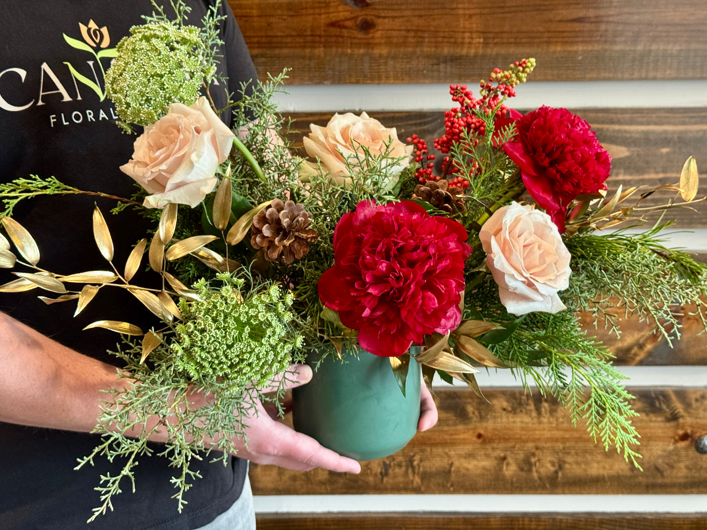 Evergreen & Wine - Christmas Flowers, Peonies & Roses